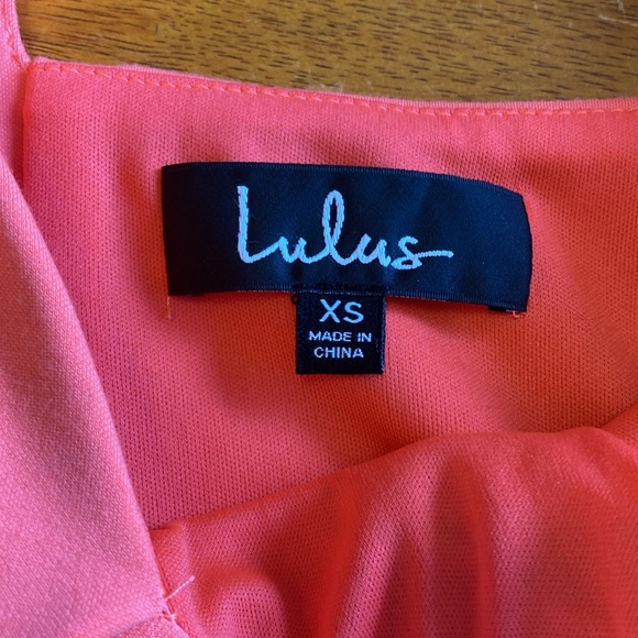 Lulu's Womens Size XS Neon Coral Bodycon Midi Dress Going Out Slit V-Neck Party - Picture 7 of 14